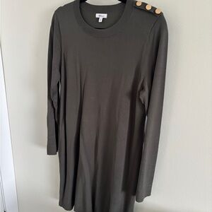 Reitmans Olive Green Long Sleeve Dress with Gold Button Accents